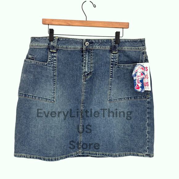 NEW Denim Mini Skirt Plus Size 18 Vtg 90s Y2K Wah Jeans Blue Jean Preppy Western - Picture 1 of 6